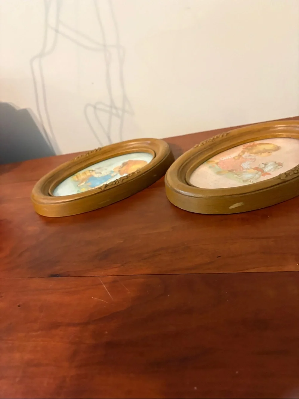 Vintage Oval Framed Children’s Wall Art Prints Set of 2 Cottage Nursery Decor